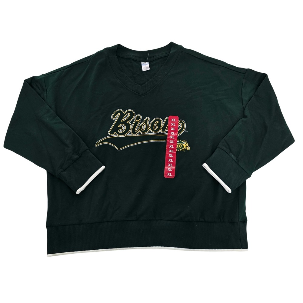 Liv Casual NDSU Bison Sweatshirt‎ Womens XL Green V-Neck Pullover NWT NCAA
